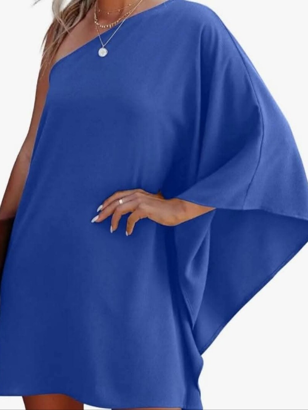 One-Shoulder Royal Blue Draped Women's Dress